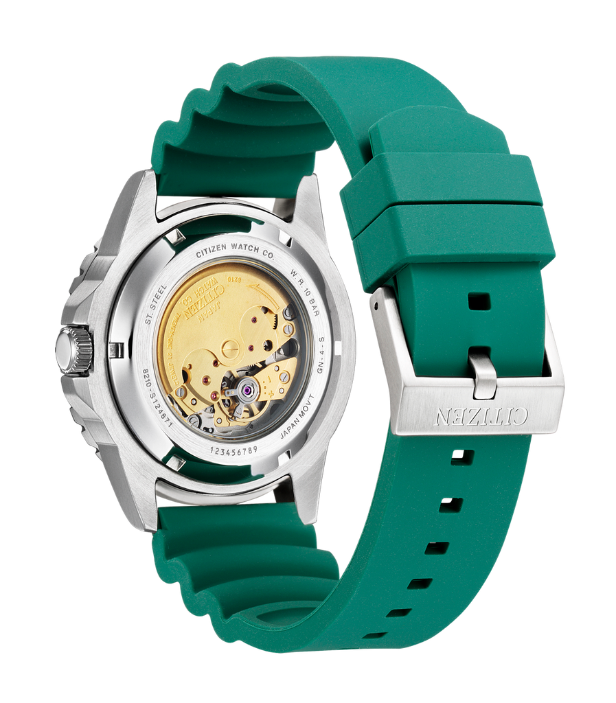 Citizen Mechanical Automatic Green Dial Green Rubber Strap Watch for Men - NJ0129-10X