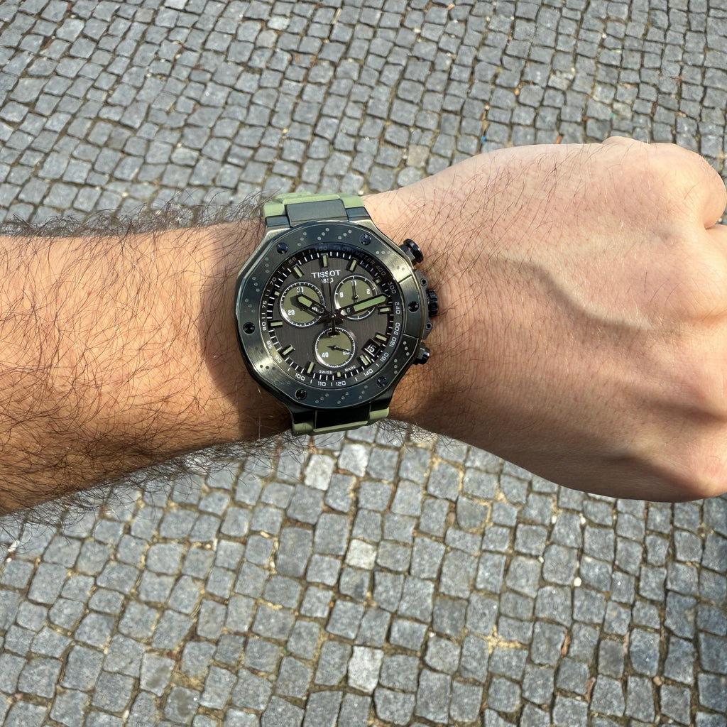 Tissot T Race Chronograph Black Dial Green Rubber Strap Watch for Men - T141.417.37.061.02