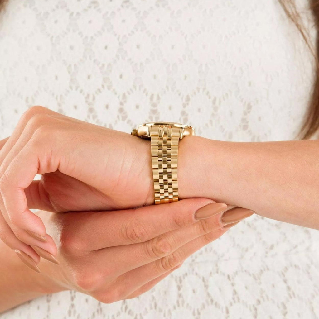 Versace Hellenyium Quartz Black Dial Gold Steel Strap Watch for Women - VE2S00622