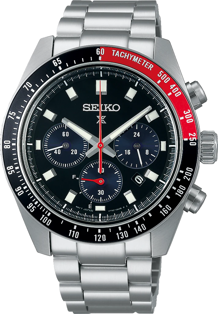 Seiko Prospex Speedtimer Solar Chronograph Black Dial Silver Steel Strap Watch for Men - SSC915