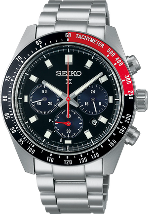 Seiko Prospex Speedtimer Solar Chronograph Black Dial Silver Steel Strap Watch for Men - SSC915