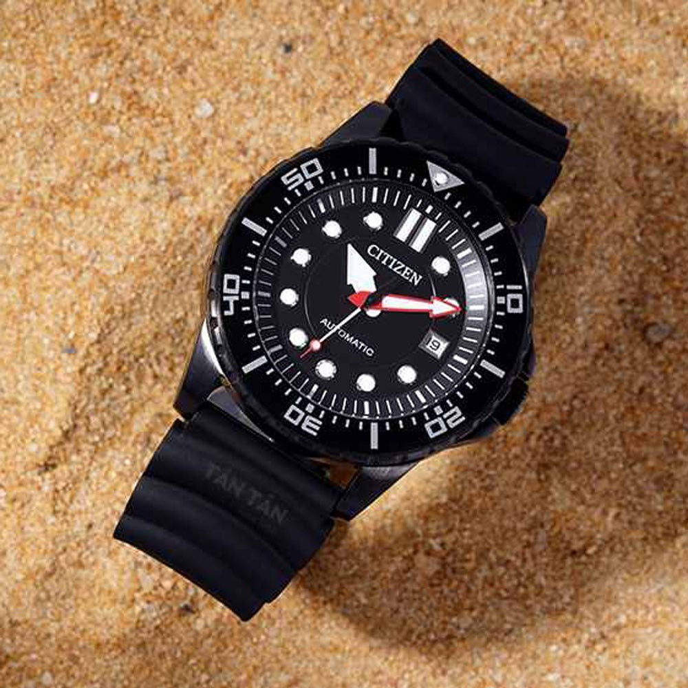 Citizen Mechanical Automatic Black Dial Black Rubber Strap Watch for Men - NJ0125-11E