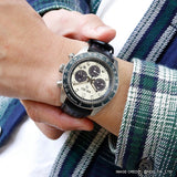 Seiko Prospex Speedtimer Solar Chronograph Ivory Dial Black Leather Strap Watch for Men - SSC943