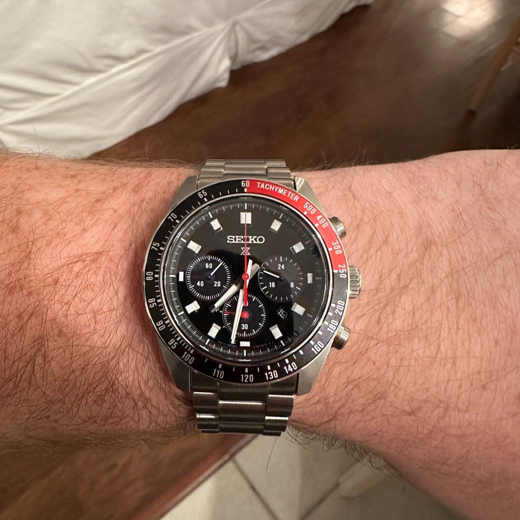 Seiko Prospex Speedtimer Solar Chronograph Black Dial Silver Steel Strap Watch for Men - SSC915