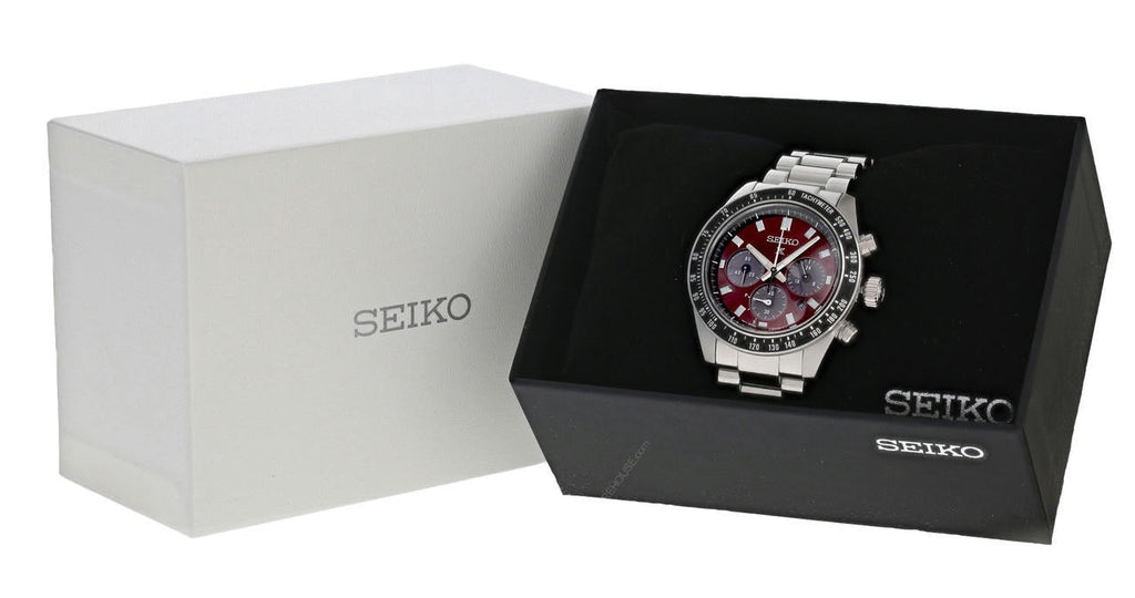 Seiko Prospex US Special Edition Speedtimer Solar Chronograph Red Dial Silver Steel Strap Watch for Men - SSC927