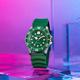 Citizen Mechanical Automatic Green Dial Green Rubber Strap Watch for Men - NJ0129-10X