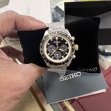 Seiko Prospex Speedtimer Solar Chronograph Black Dial Silver Steel Strap Watch for Men - SSC941