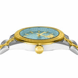 Versace V-Code Analog Turquoise Dial Two Tone Steel Strap Watch for Women - VE8I00524
