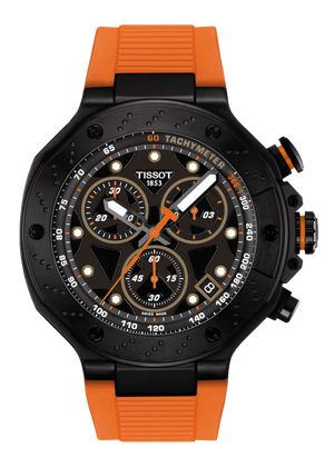 Tissot T Race Chronograph Black Dial Orange Rubber Strap Watch for Men - T141.417.37.051.02