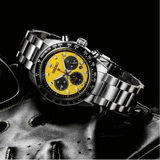 Seiko Prospex Speedtimer Solar Chronograph Yellow Dial Silver Steel Strap Watch for Men - SSC929