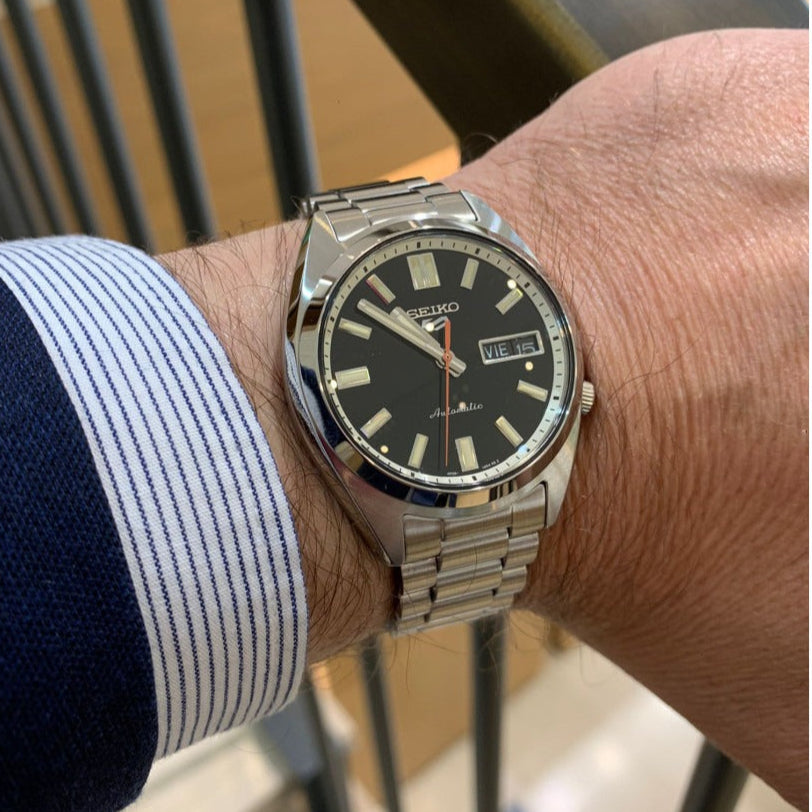 Seiko 5 Sports SNXS Series Automatic Black Dial Silver Steel Strap Watch for Men - SRPK89K1