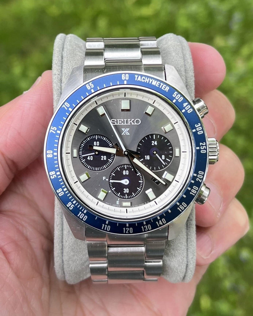 Seiko Prospex Speedtimer Solar Chronograph Grey Dial Silver Steel Strap Watch for Men - SSC939