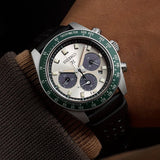 Seiko Prospex Speedtimer Solar Chronograph Ivory Dial Black Leather Strap Watch for Men - SSC943