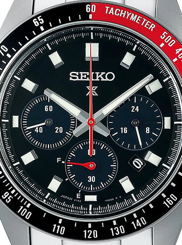 Seiko Prospex Speedtimer Solar Chronograph Black Dial Silver Steel Strap Watch for Men - SSC915