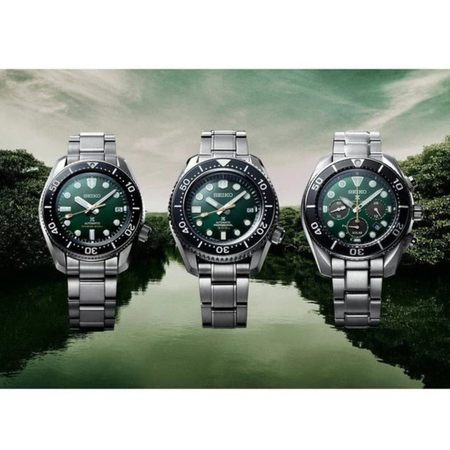 Seiko Prospex 140th Anniversary Limited Edition Automatic Scuba Divers Green Dial Silver Steel Strap Watch for Men - SPB207J1