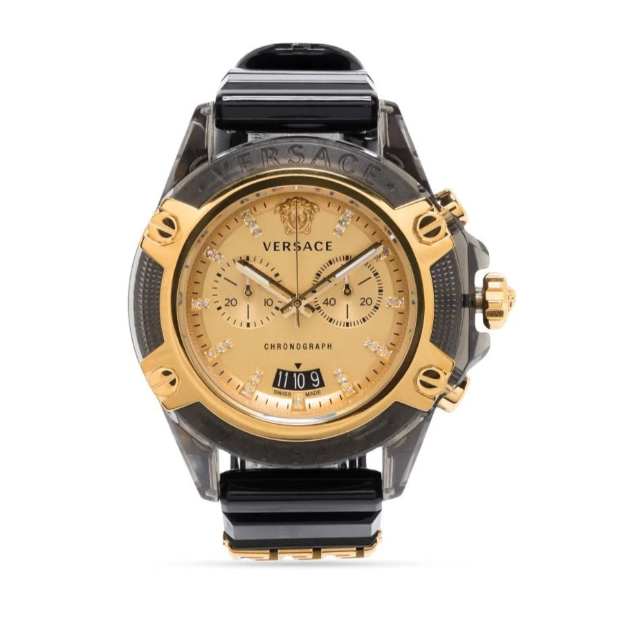 Versace Icon Active Chrono Gold Dial Black Silicone Strap Unisex Watch - VEZ701623