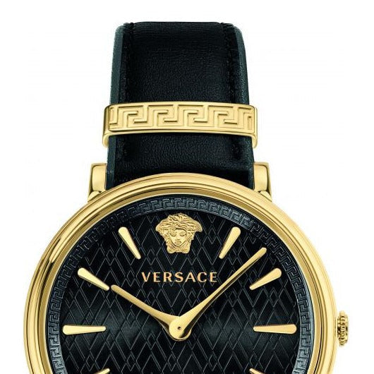 Versace V Circulus Quartz Black Dial Black Leather Strap Watch for Women - VBP12017