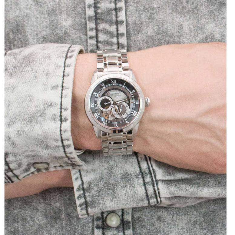 Bulova BVA Dual Aperture Black Dial Silver Steel Strap Watch for Men - 96A119