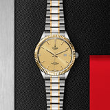 Tudor Style Automatic Diamonds Gold Dial Two Tone Steel Strap Watch for Men - M12713-0007