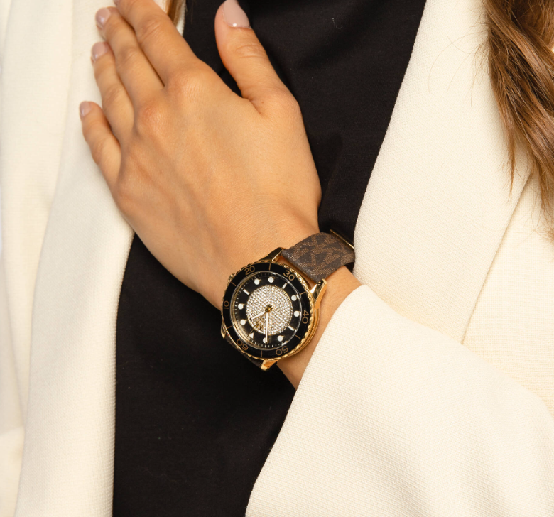 Michael Kors Runway Quartz Black Dial Brown Leather Strap Watch For Women - MK6979