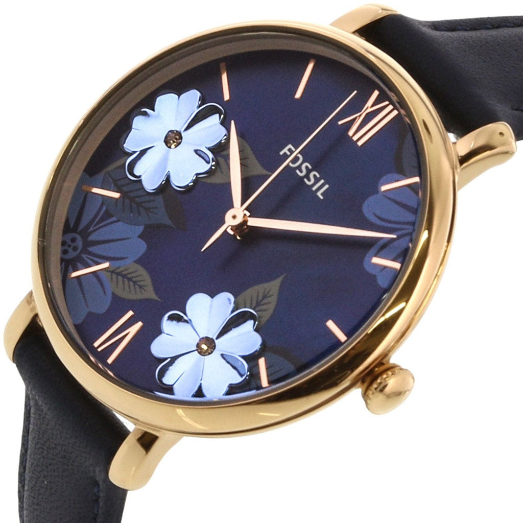 Fossil Jacqueline Blue Dial Blue Leather Strap Watch for Women - ES4673