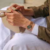 Daniel Wellington Iconic Link Emerald Green Dial Rose Gold Steel Strap Watch For Women - DW00100419