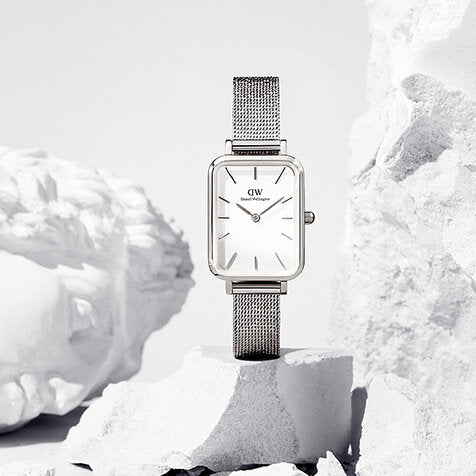 Daniel Wellington Quadro Sterling White Dial Silver Mesh Strap Watch For Women - DW00100438