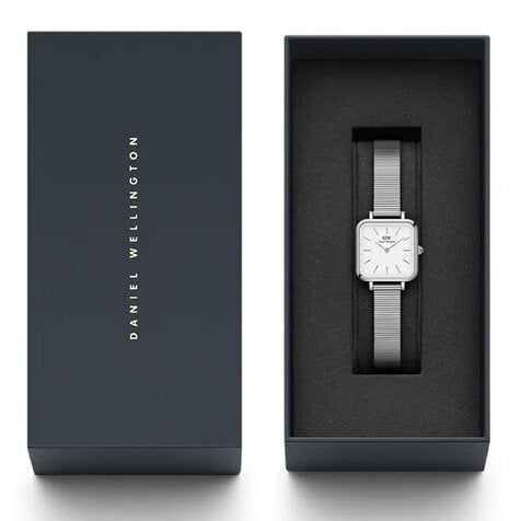 Daniel Wellington Quadro Studio White Dial Silver Mesh Bracelet Watch For Women - DW00100521