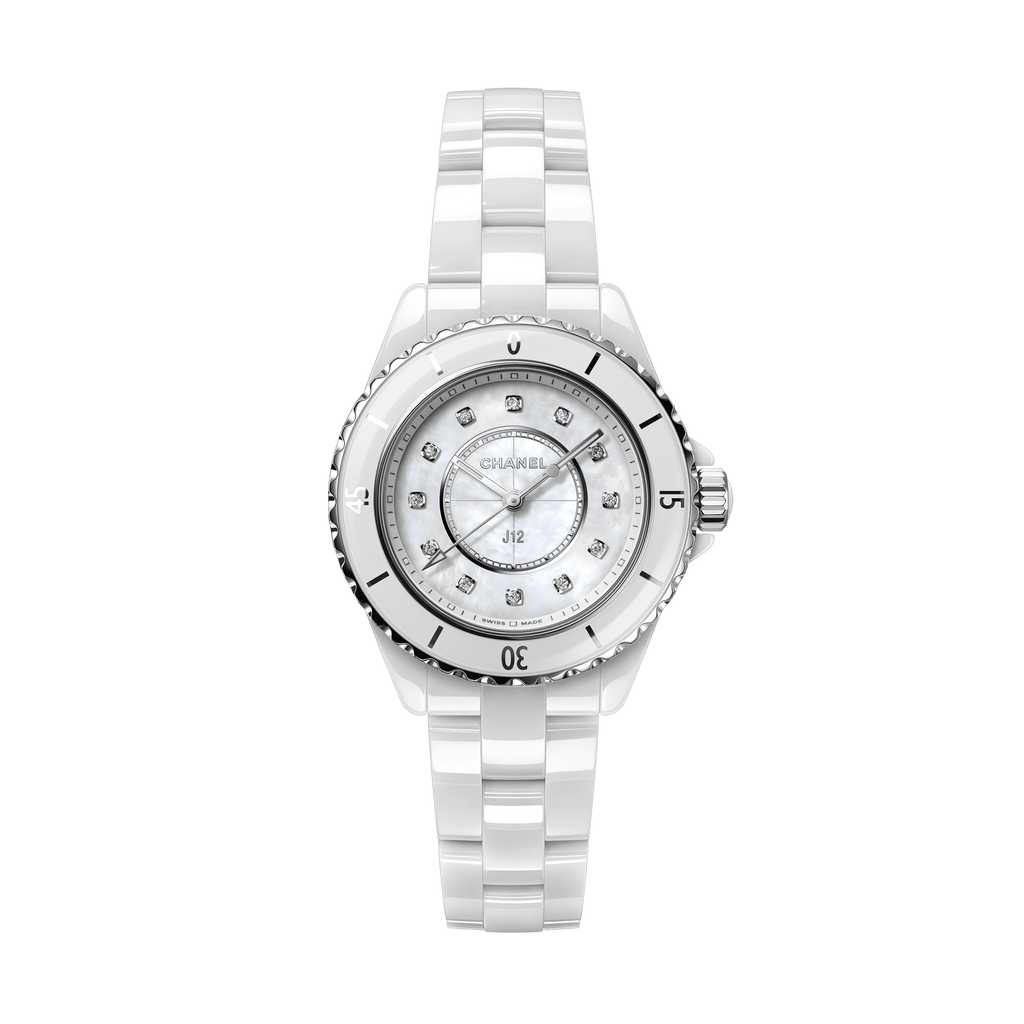 Chanel J12 Diamonds Ceramic White Dial White Steel Strap Watch for Women - J12 H1628