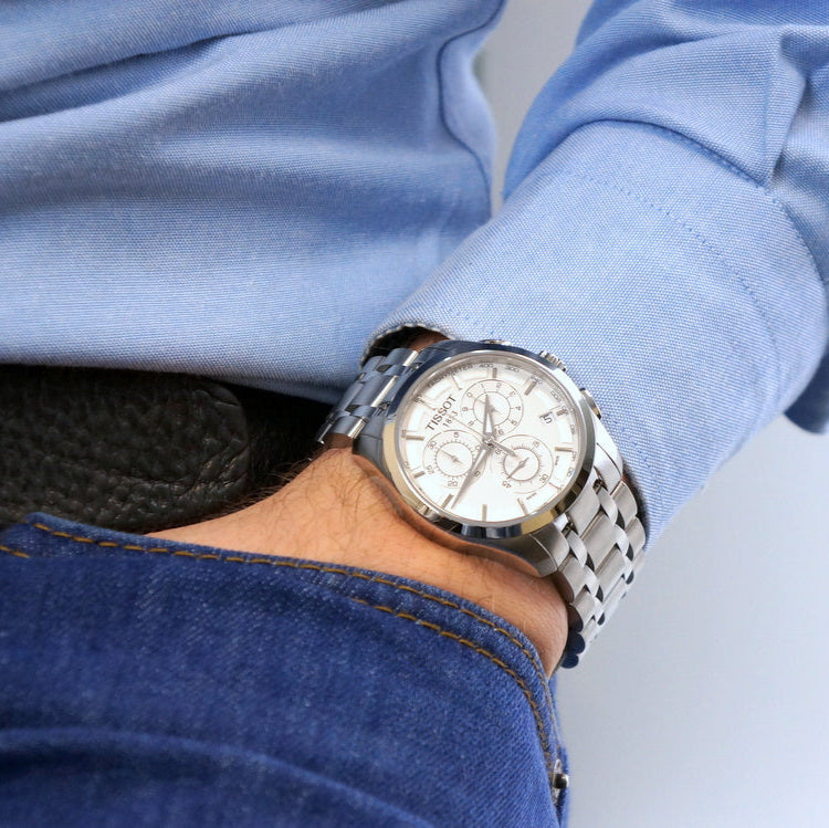 Tissot Couturier Chronograph White Dial Silver Steel Strap Watch For Men - T035.617.11.031.00