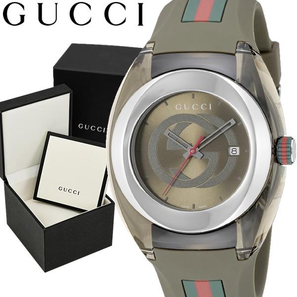Gucci Sync XXL Quartz Brown Dial Brown Leather Strap Watch For Men - YA137106