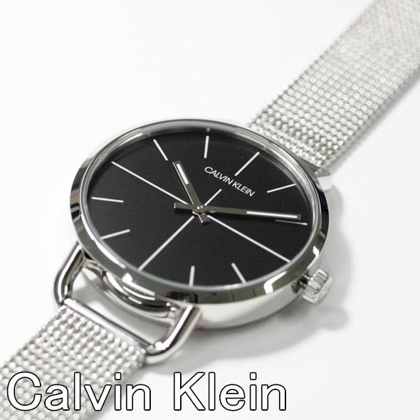 Calvin Klein Even Black Dial Silver Mesh Bracelet Watch for Women - K7B23121