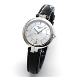 Tissot T Lady Flamingo Mother of Pearl White Dial Black Leather Strap Watch for Women - T094.210.16.111.00