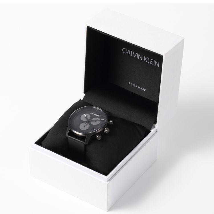 Calvin Klein City Chronograph Grey Dial Black Leather Strap Watch for Men - K2G177C3