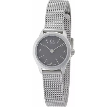 Calvin Klein Minimal Grey Dial Silver Mesh Bracelet Watch for Women - K3M53154