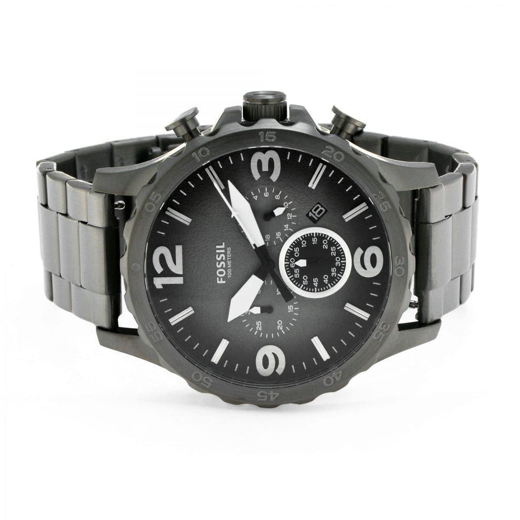 Fossil Nate Chronograph Gunmetal Dial Grey Steel Strap Watch for Men - JR1437