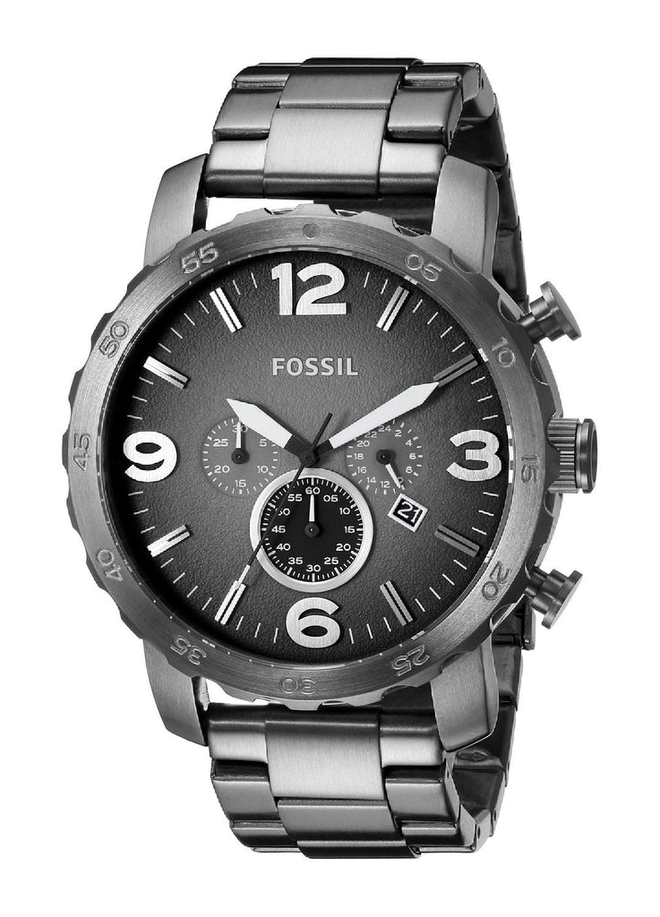 Fossil Nate Chronograph Gunmetal Dial Grey Steel Strap Watch for Men - JR1437