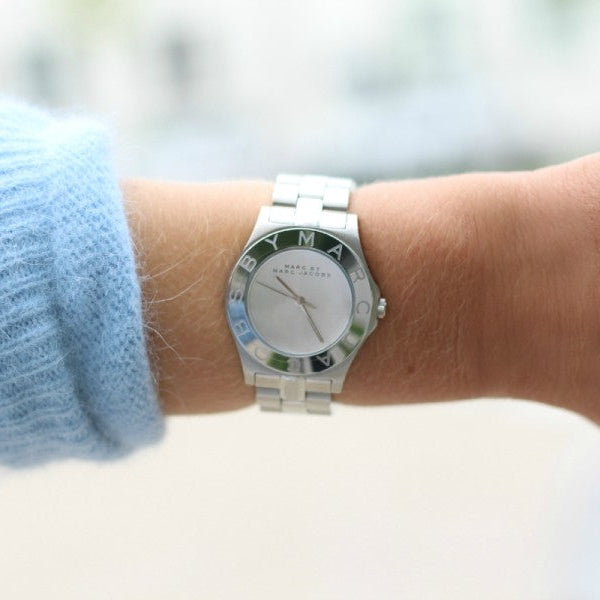 Marc Jacobs Blade Chronograph Silver Dial Silver Steel Strap Watch for Women - MBM3125