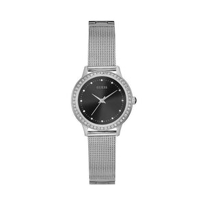 Guess Chelsea Crystals Black Dial Silver Mesh Bracelet Watch For Women - W0647L5