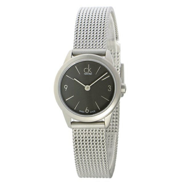 Calvin Klein Minimal Grey Dial Silver Mesh Bracelet Watch for Women - K3M53154