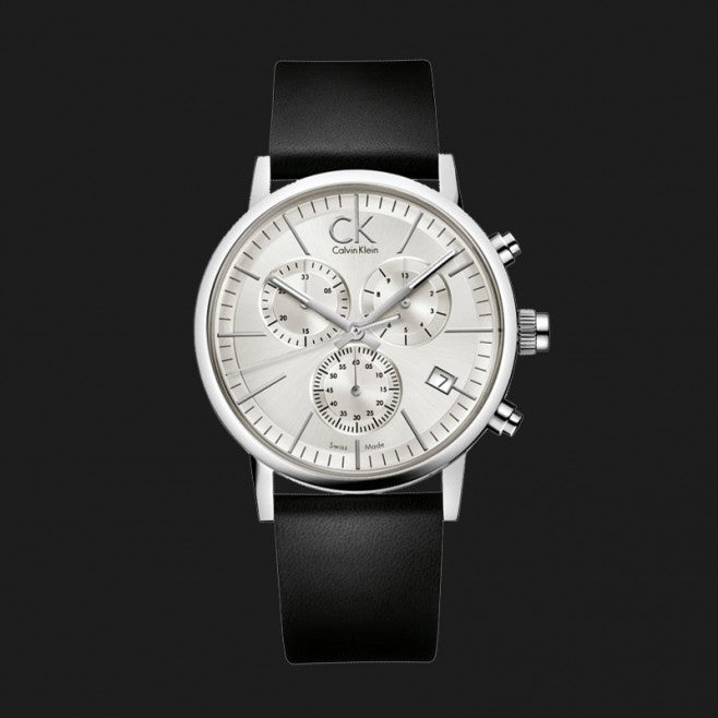 Calvin Klein Post Minimal White Dial Black Leather Strap Watch for Men - K7627120