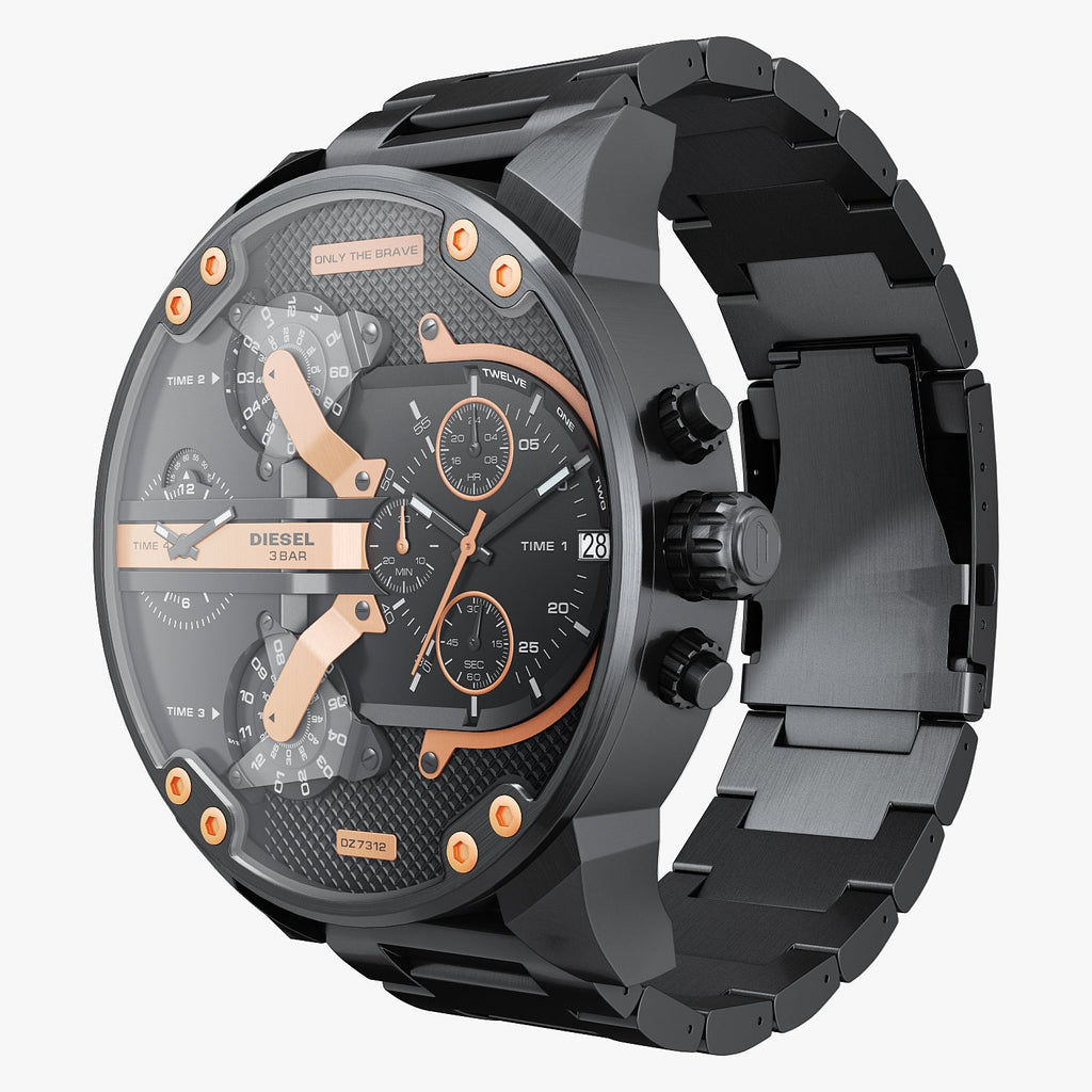 Diesel Big Daddy Chronograph Black Dial Black Steel Strap Watch For Men - DZ7312