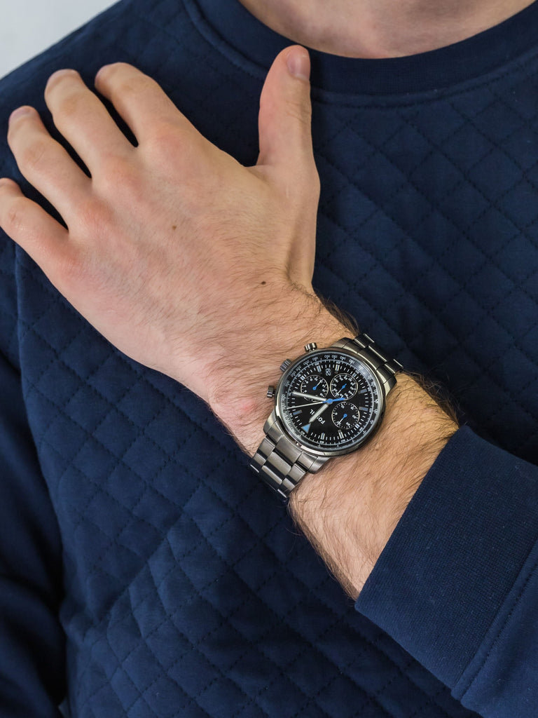 Fossil Goodwin Chrono Analog Black Dial Grey Steel Strap Watch for Men - FS5518