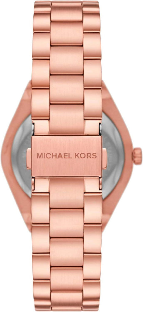 Michael Kors Lennox Three Hand Black Dial Rose Gold Steel Strap Watch For Women - MK7392