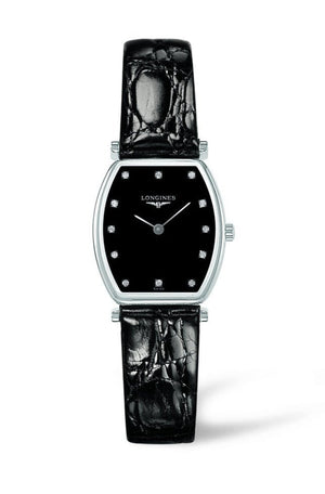 Longines La Grande Classique de Longines Tonneau Black Dial Black Leather Strap Watch for Women - L4.205.4.58.2
