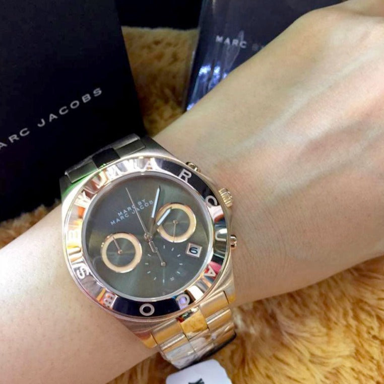 Marc Jacobs Blade Chronograph Brown Dial Rose Gold Steel Strap Watch for Women - MBM3308