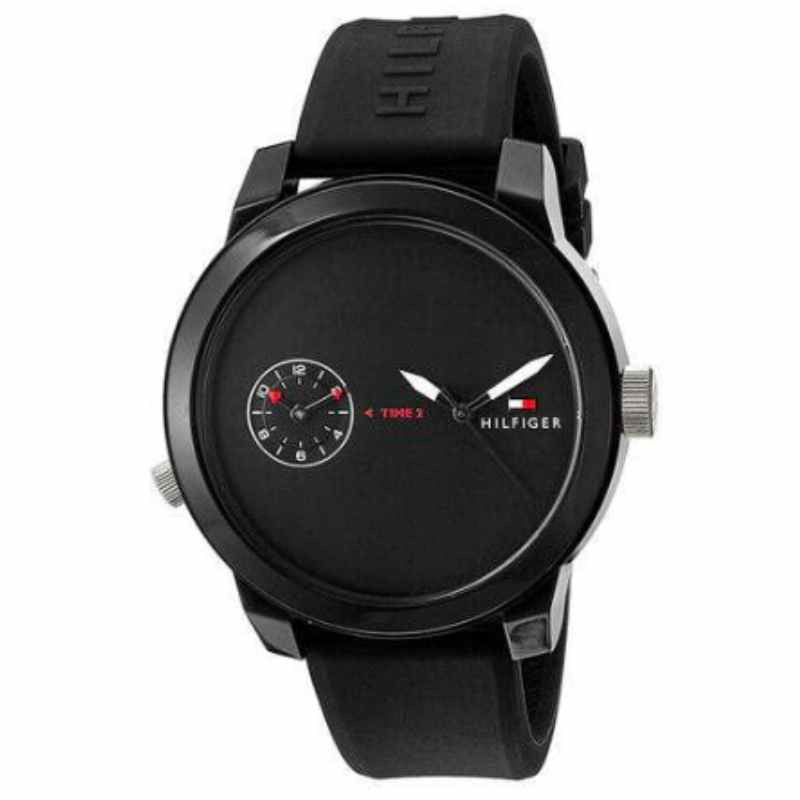 Tommy Hilfiger Denim Black Dial Black Rubber Strap Watch for Men - 1791326