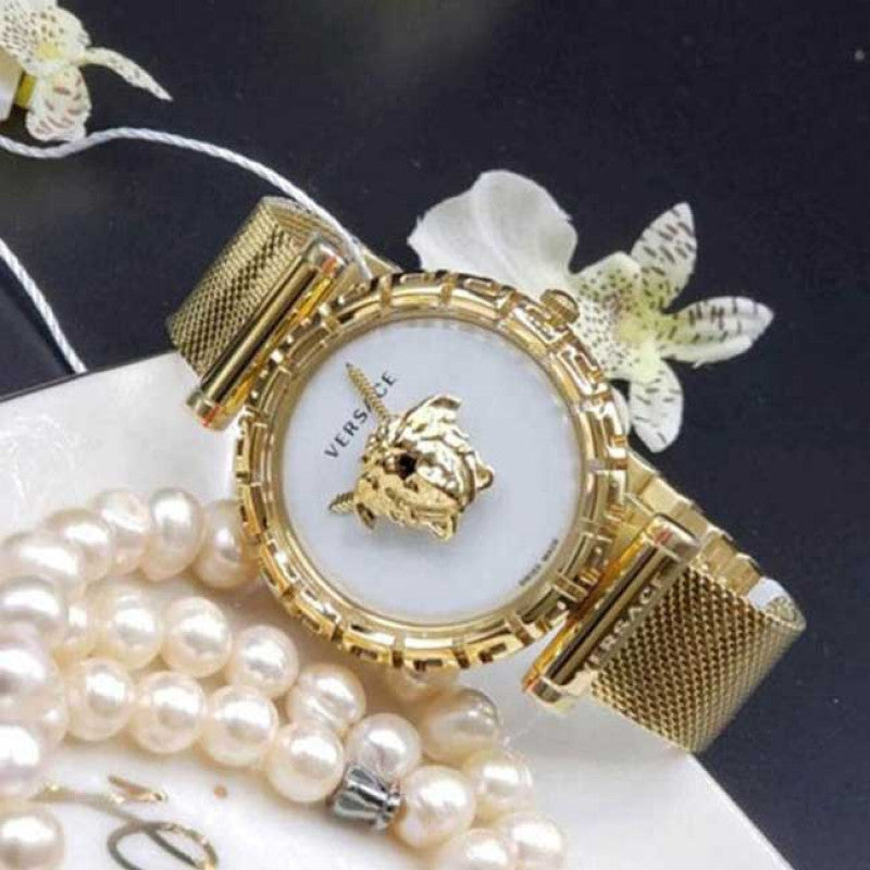 Versace Palazzo Empire Greca White Dial Gold Mesh Bracelet Watch for Women - VEDV00619