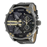 Diesel Mr Daddy 2.0 Chronograph Black Dial Black Leather Strap Watch For Men - DZ7348