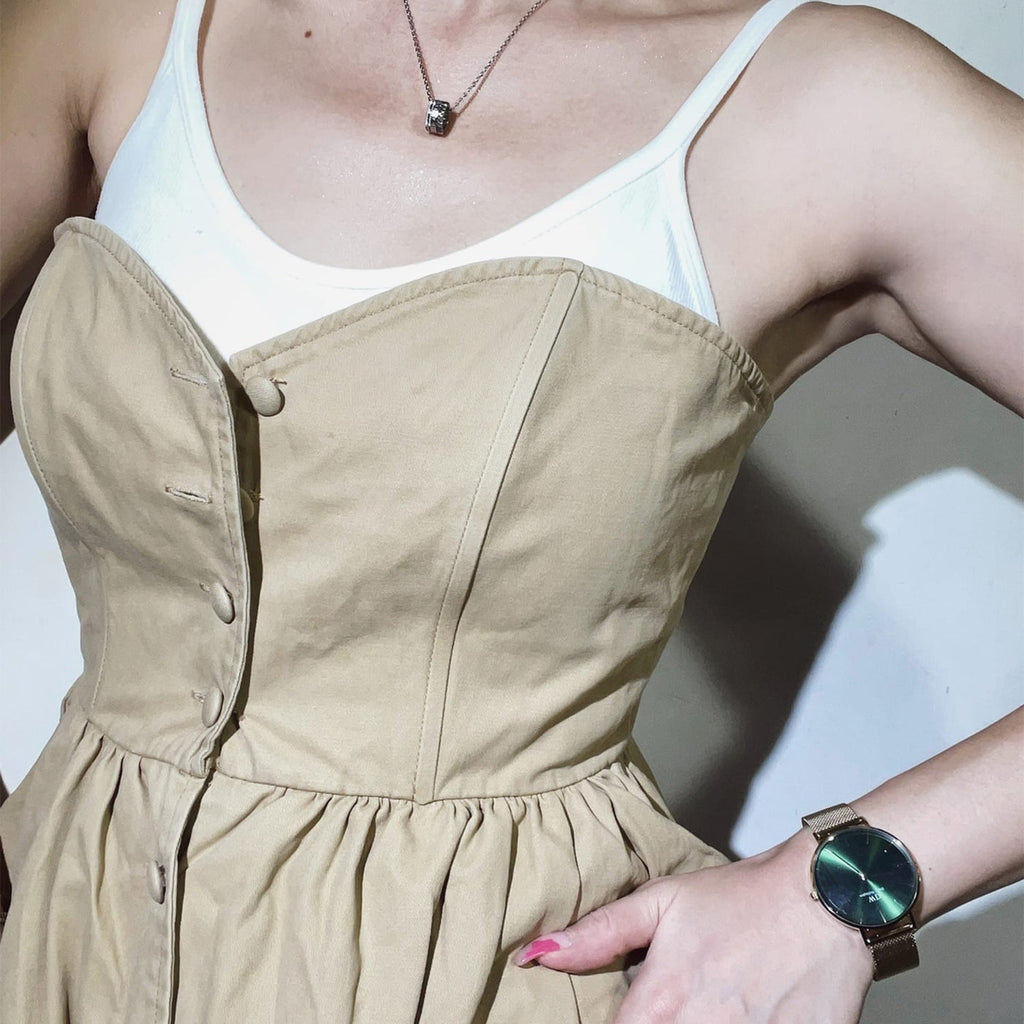 Daniel Wellington Petite Emerald Green Dial Gold Mesh Strap Watch For Women - DW00100480